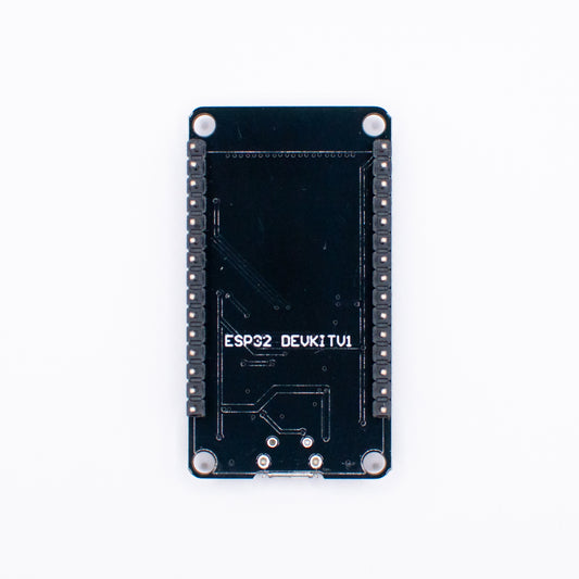 ESP32-WROOM-32 IoT Wi-Fi module, view from the bottom showing pin headers