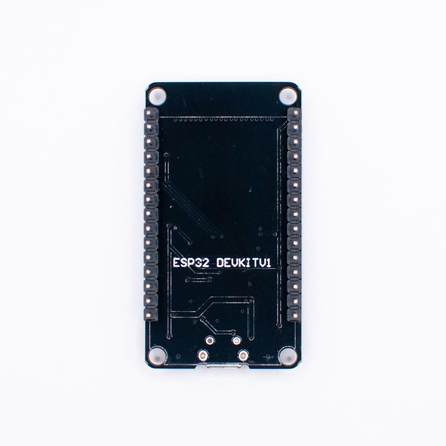 ESP32-WROOM-32 IoT Wi-Fi module, view from the bottom showing pin headers