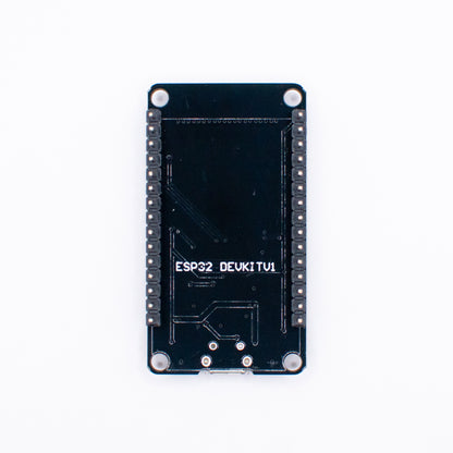 ESP32-WROOM-32 IoT Wi-Fi module, view from the bottom showing pin headers