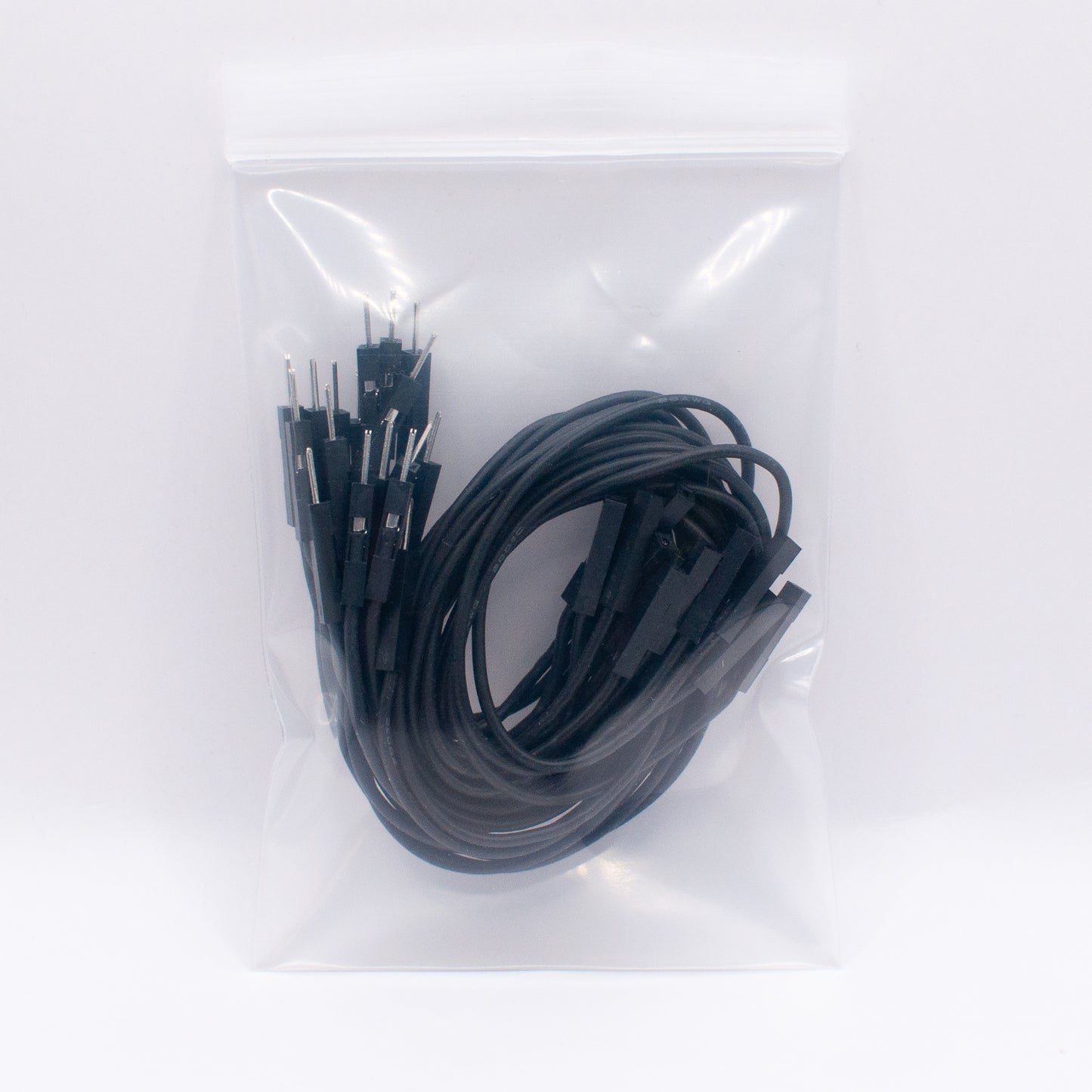 Black socket-plug silicone dupont wires, 20 pcs, in zip-lock bag