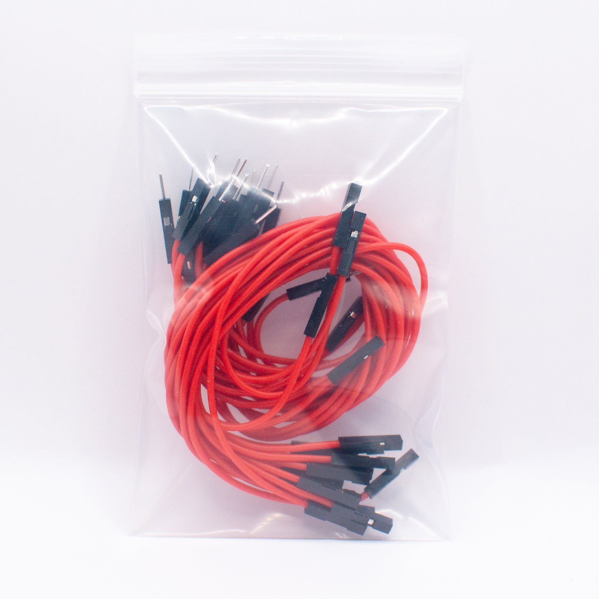 Red socket-plug silicone dupont wires, 20 pcs, in zip-lock bag