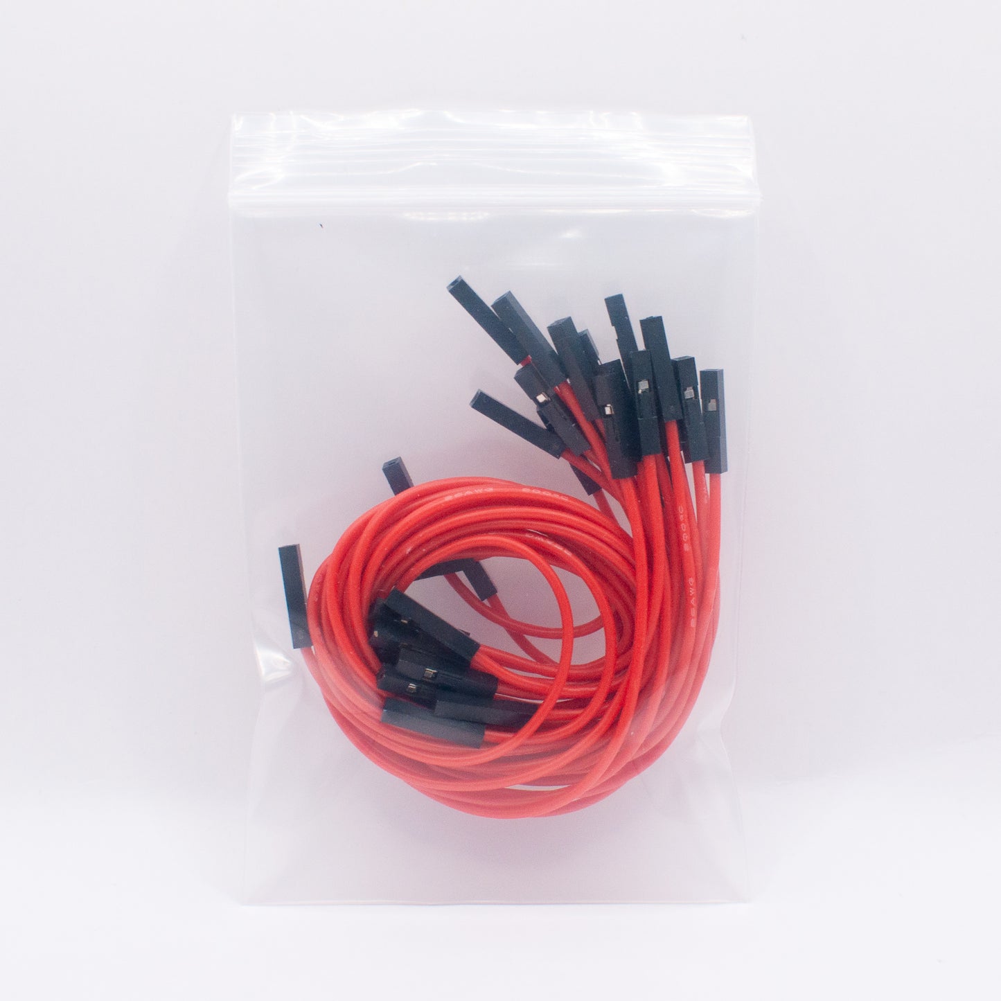 Red socket-socket silicone dupont wires, 20 pcs, in zip-lock bag