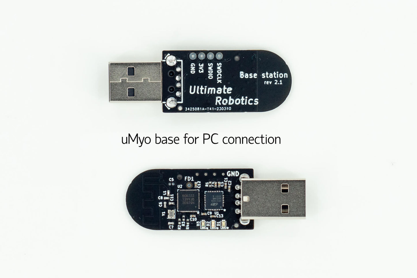 USB receiver bases, for RF to PC connection, showing back and front of the PCBs