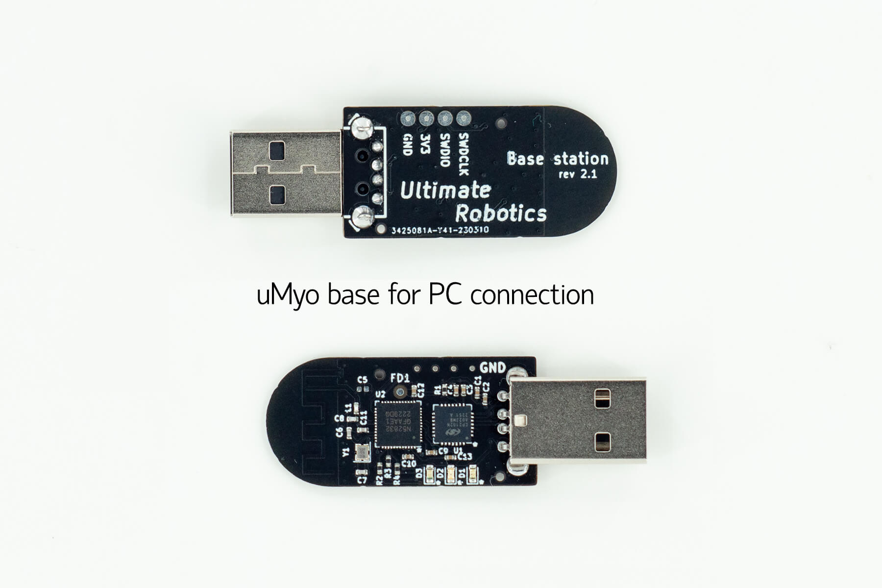 USB receiver bases, for RF to PC connection, showing back and front of the PCBs