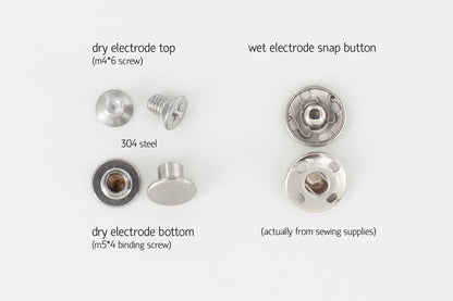 uMyo electrodes - dry electrode screws and bolts, wet electrode snap buttons